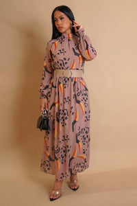 Cocoa Charm – Belted Maxi Dress