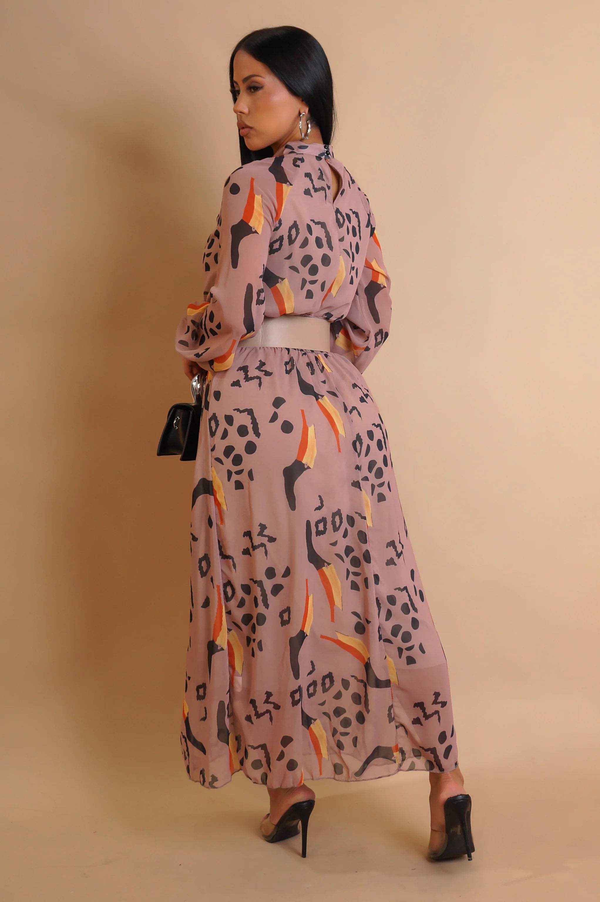 Cocoa Charm – Belted Maxi Dress