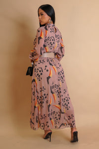 Cocoa Charm – Belted Maxi Dress