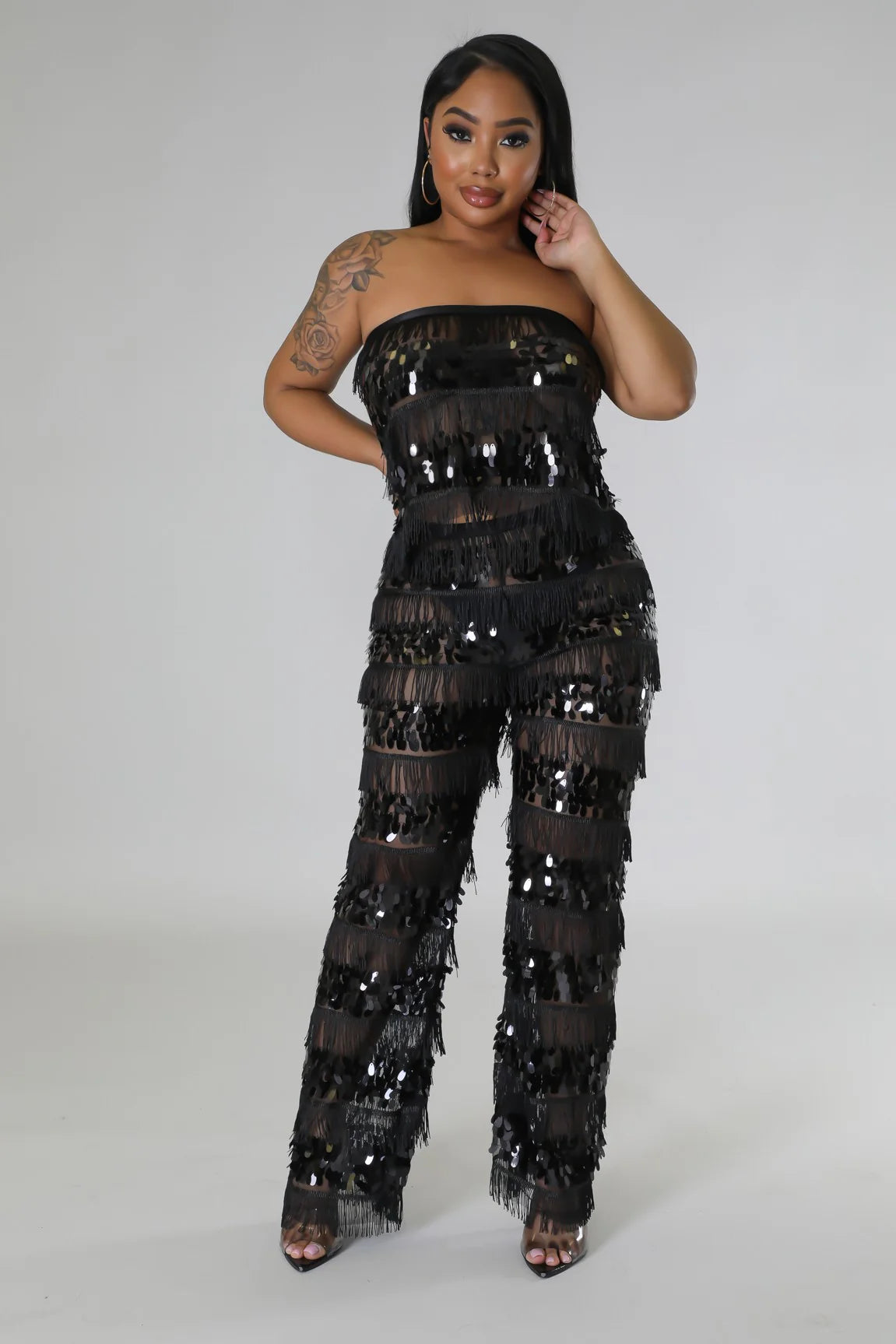 Dazzle After Dark – Black Sequin Fringe Two-Piece Set