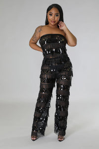 Dazzle After Dark – Black Sequin Fringe Two-Piece Set