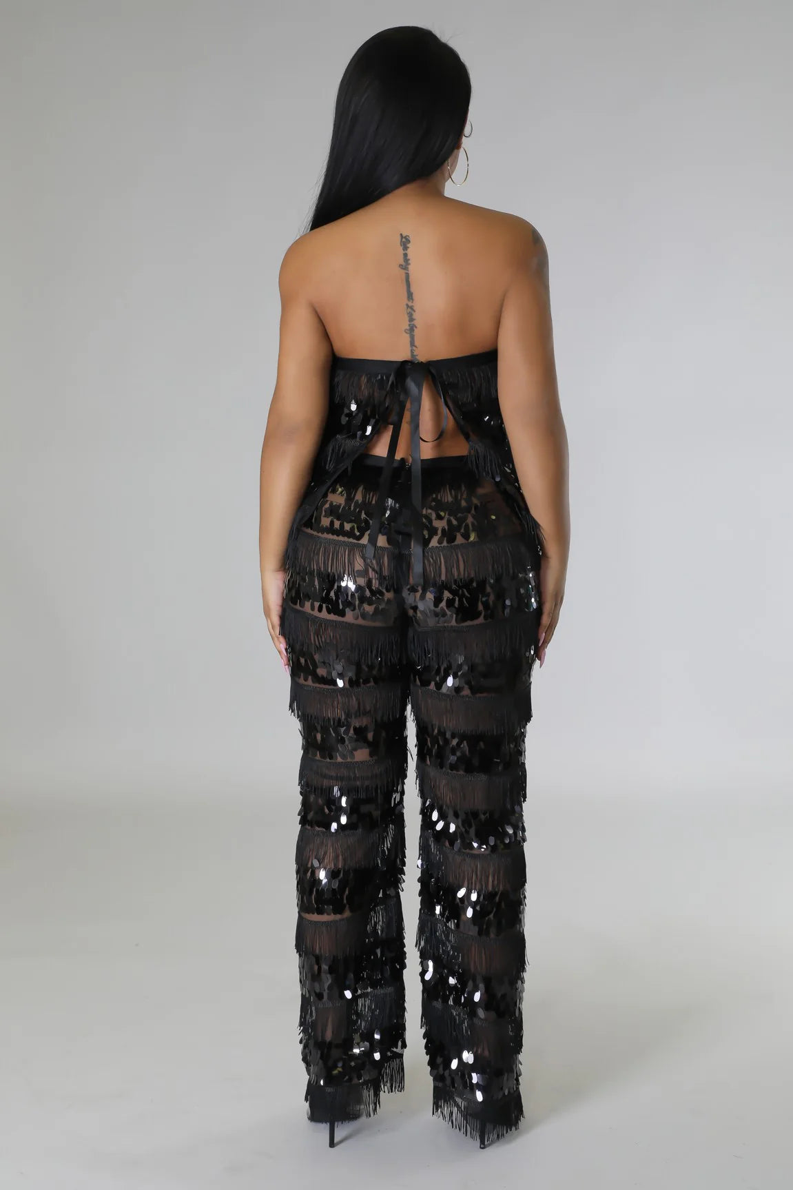 Dazzle After Dark – Black Sequin Fringe Two-Piece Set