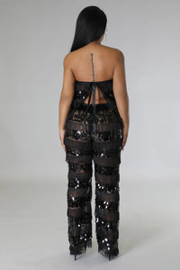 Dazzle After Dark – Black Sequin Fringe Two-Piece Set