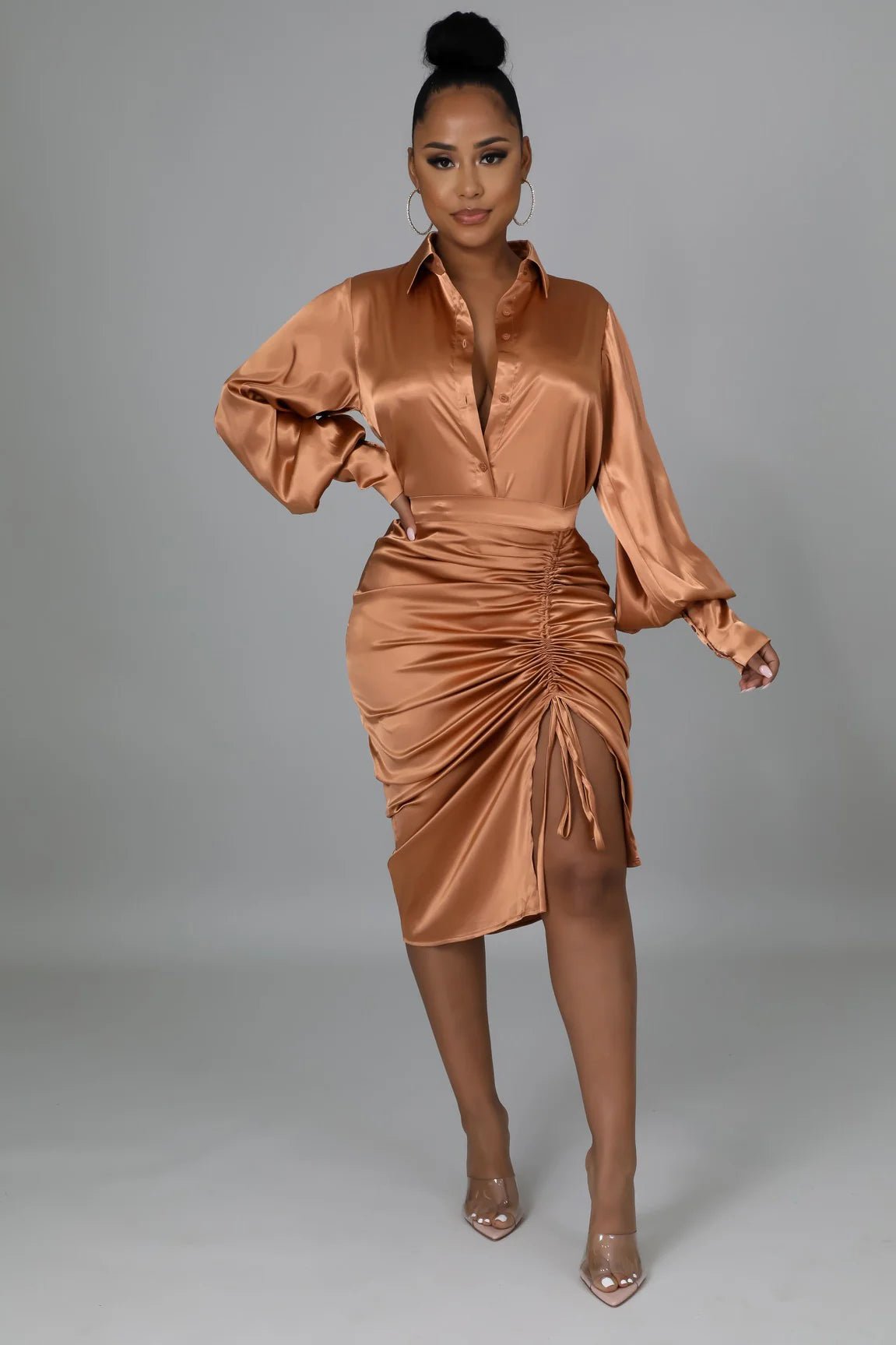 “Brick Beauty satin  Ruche Set”