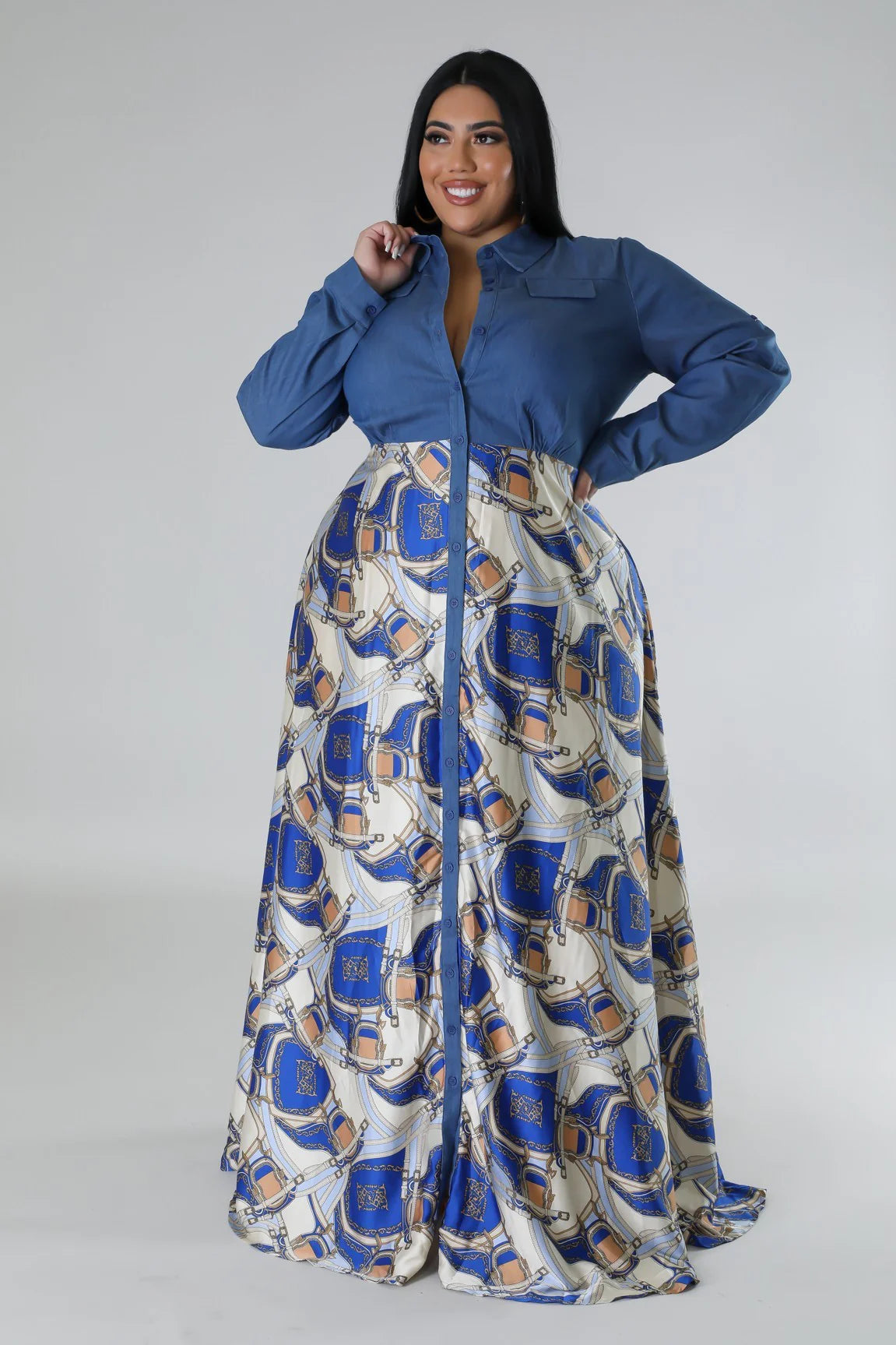 “Denim Dreams Satin Maxi”