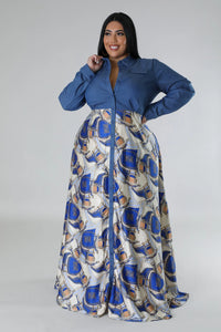 “Denim Dreams Satin Maxi”