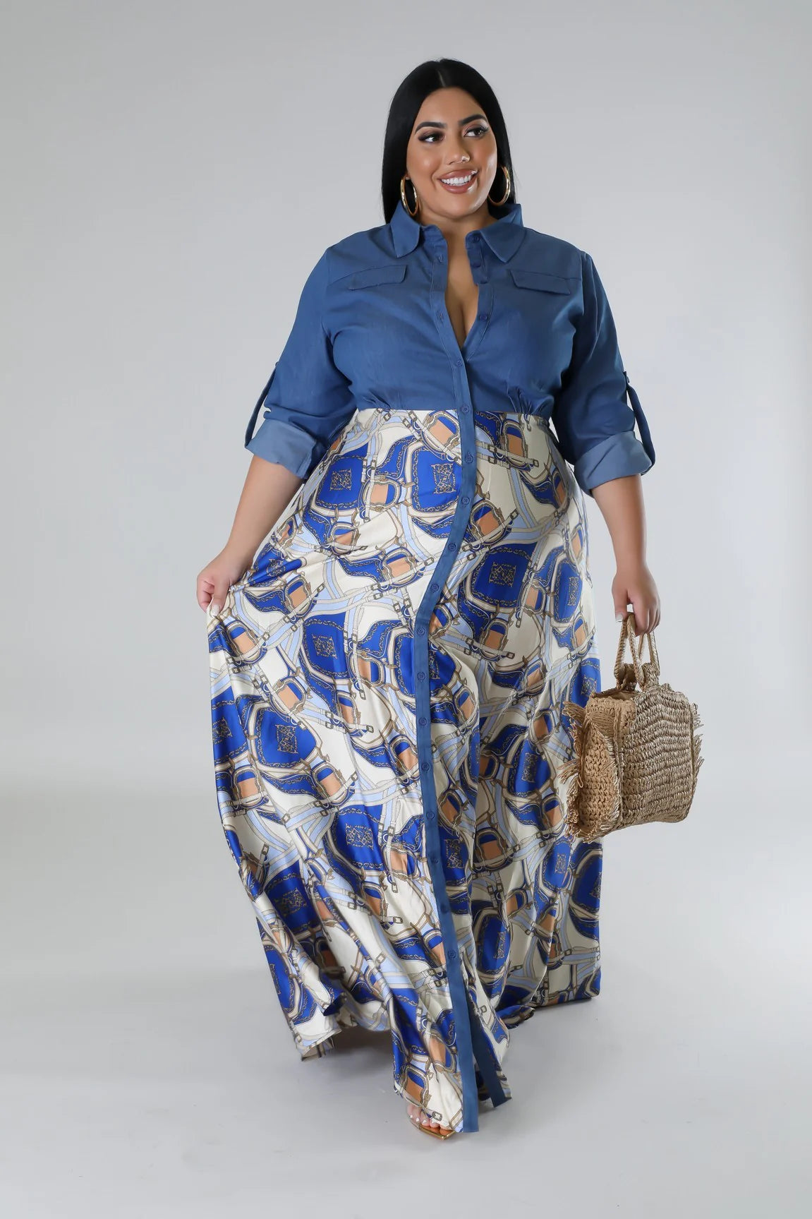 “Denim Dreams Satin Maxi”