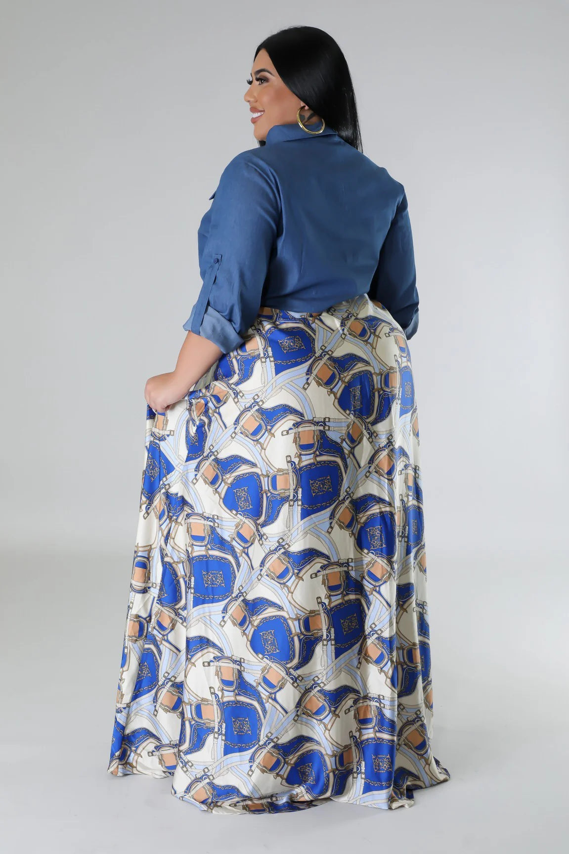 “Denim Dreams Satin Maxi”