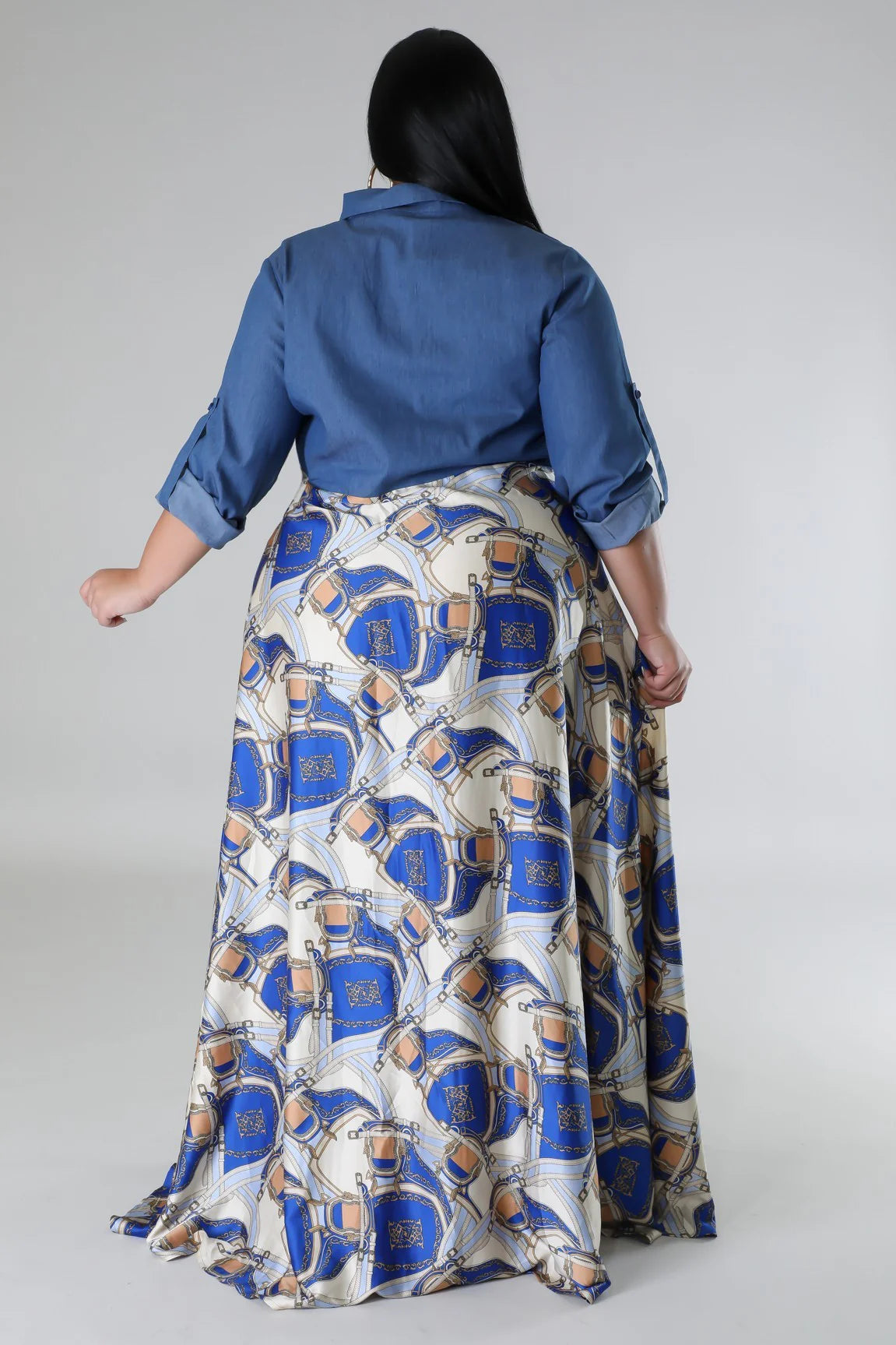 “Denim Dreams Satin Maxi”