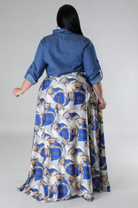 “Denim Dreams Satin Maxi”