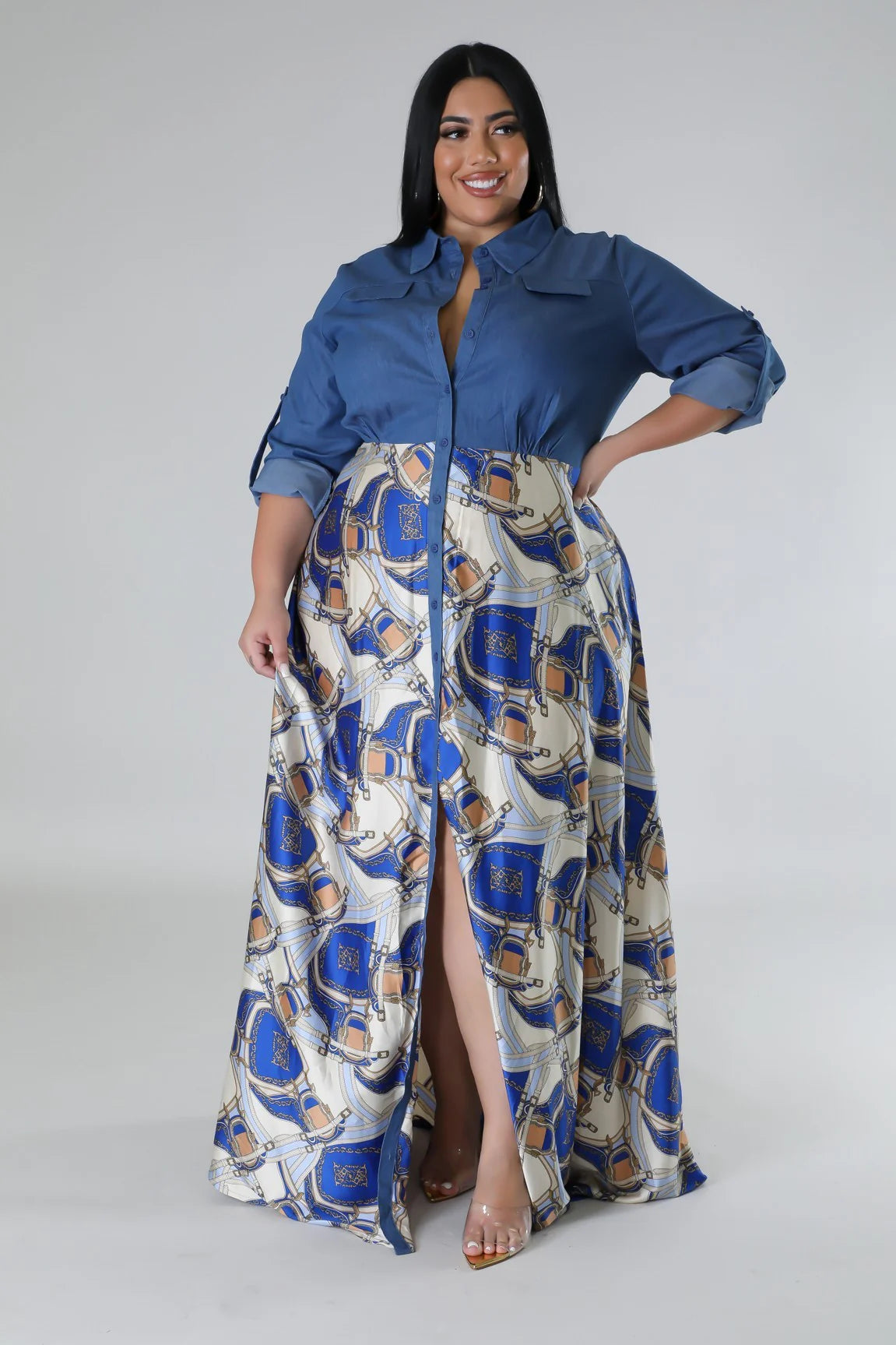 “Denim Dreams Satin Maxi”