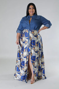 “Denim Dreams Satin Maxi”