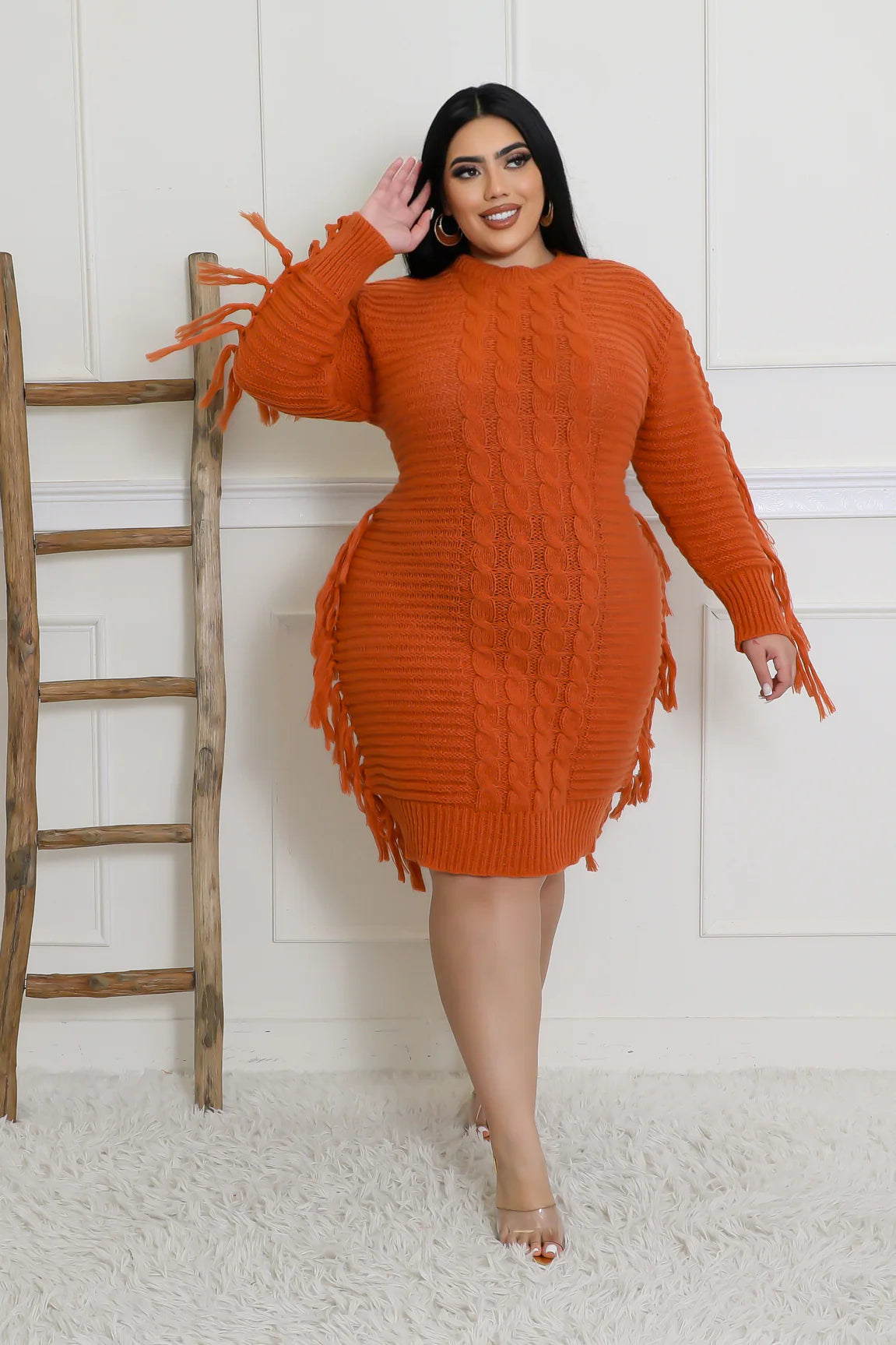 “Flirty Fringe Sweater Dress”