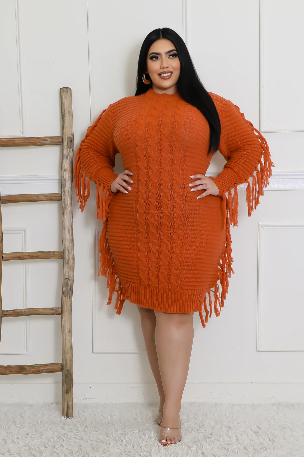 “Flirty Fringe Sweater Dress”