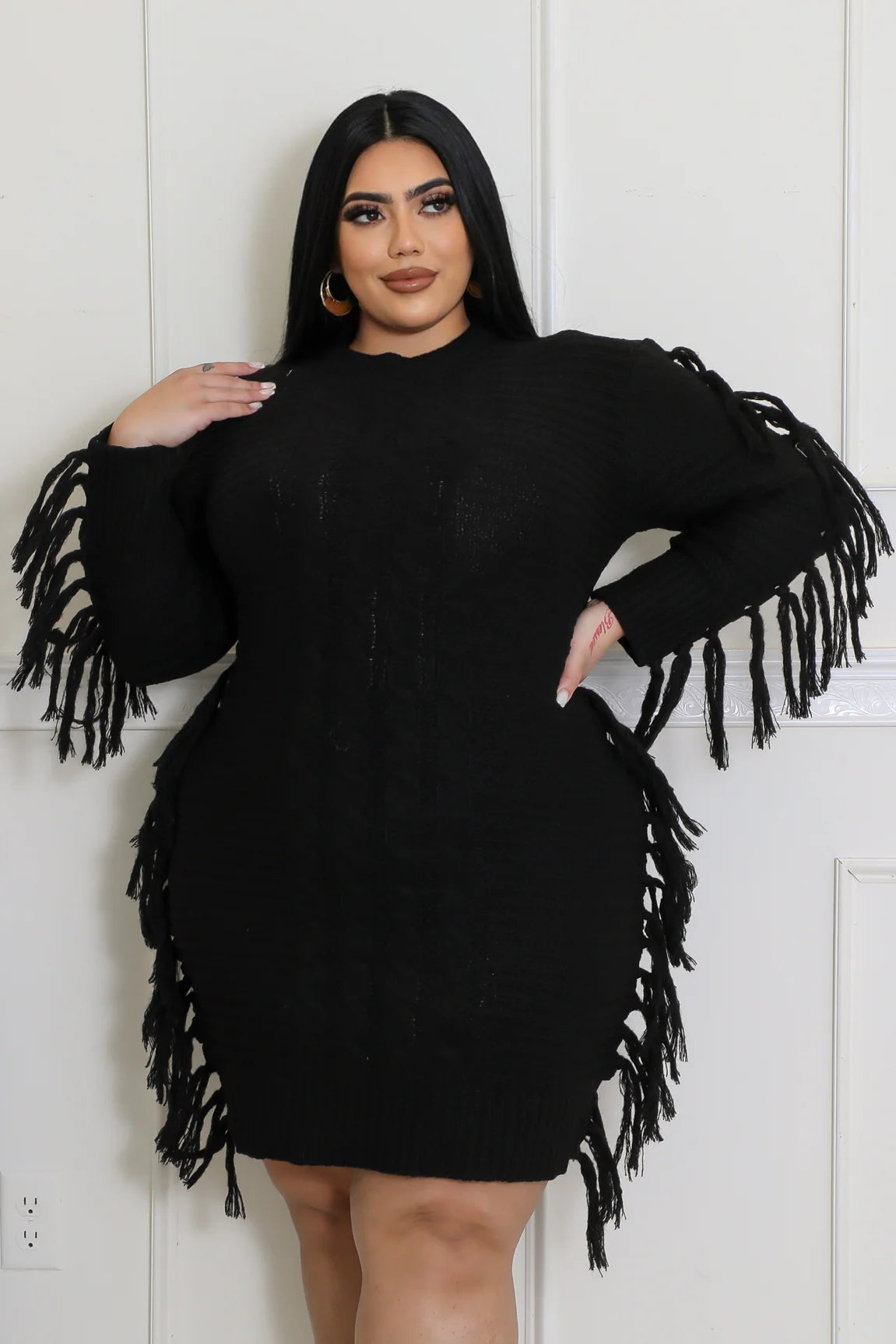 “Flirty Fringe Sweater Dress”