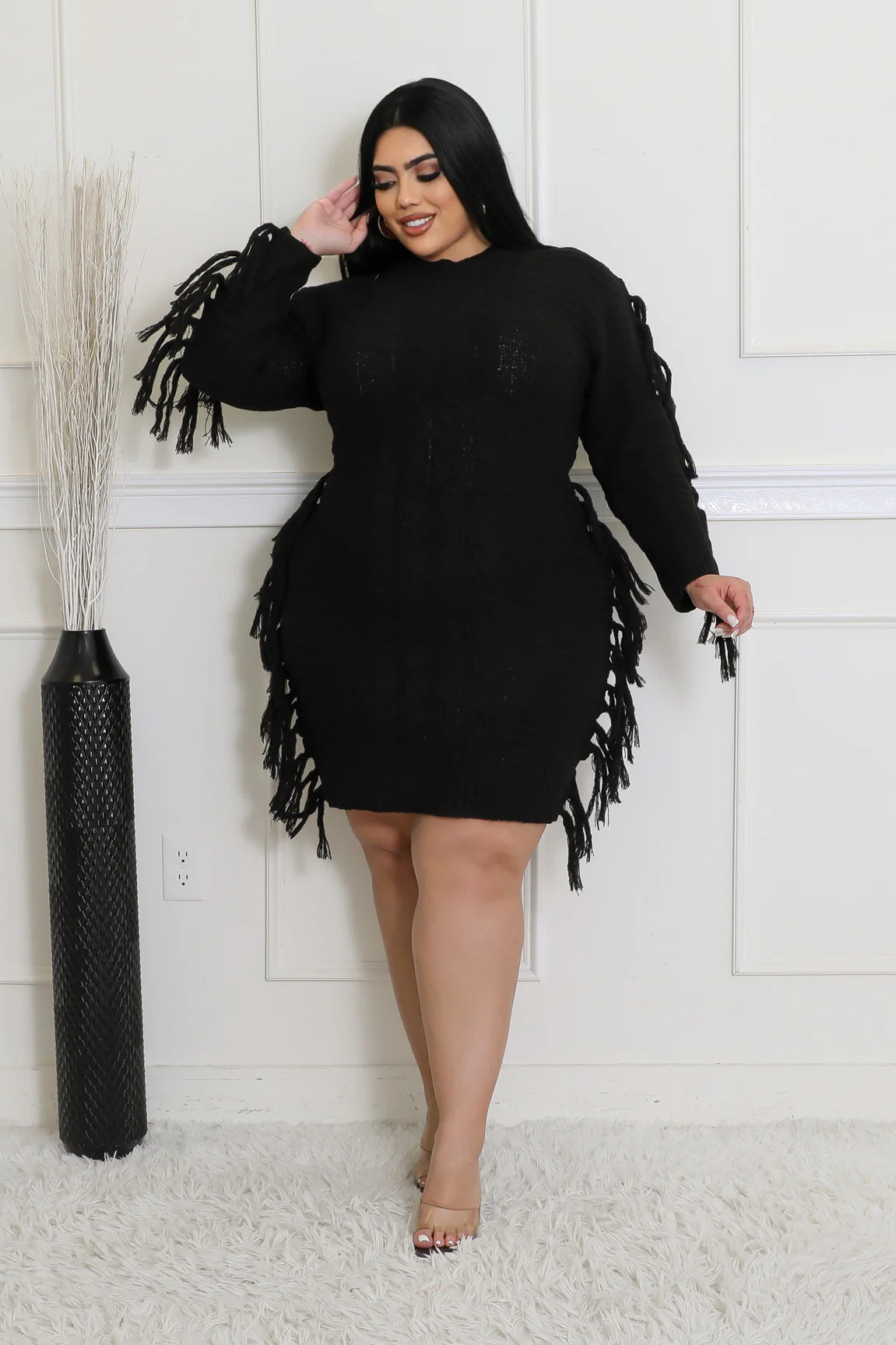 “Flirty Fringe Sweater Dress”