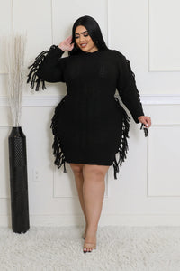“Flirty Fringe Sweater Dress”