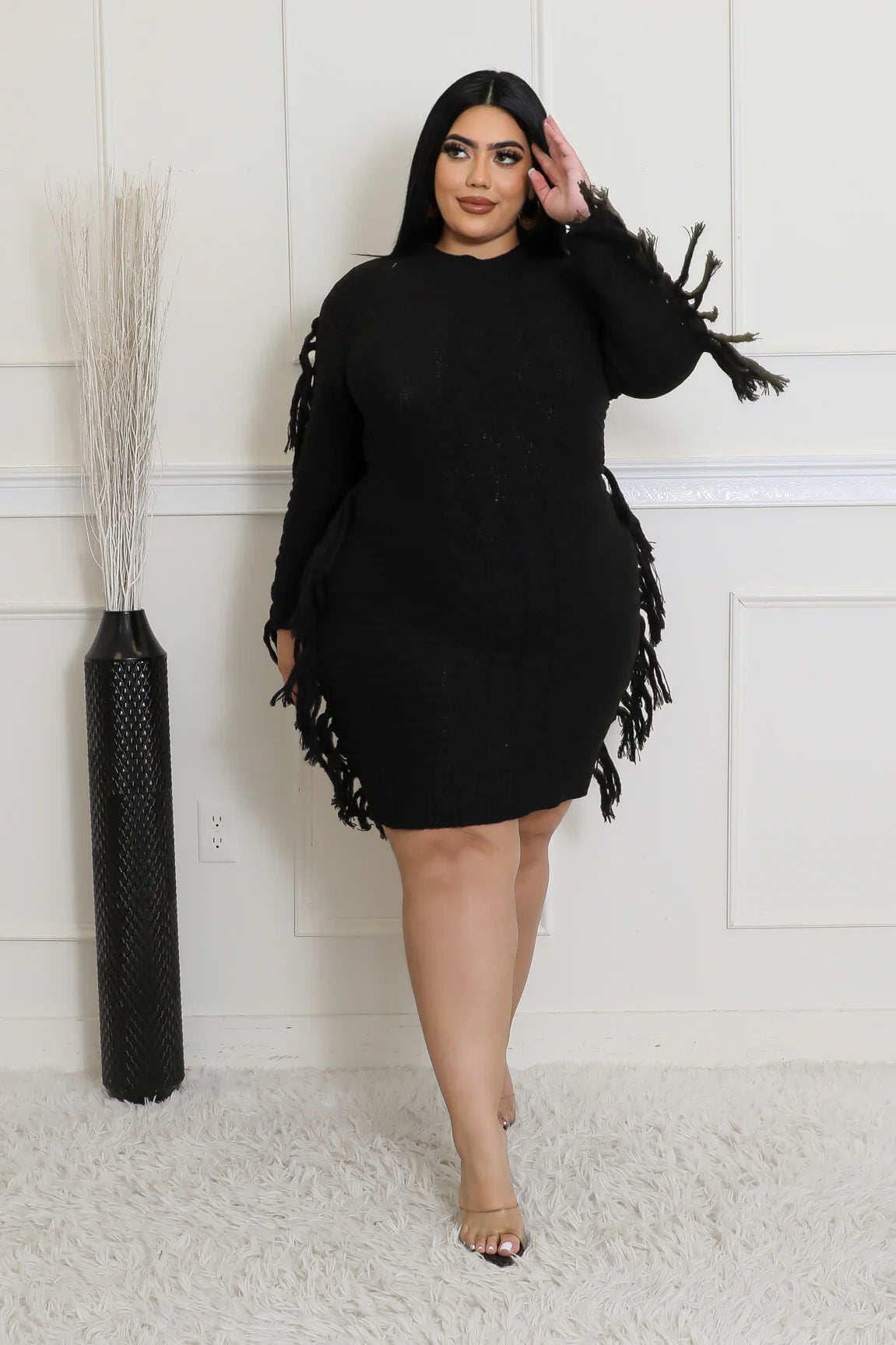 “Flirty Fringe Sweater Dress”