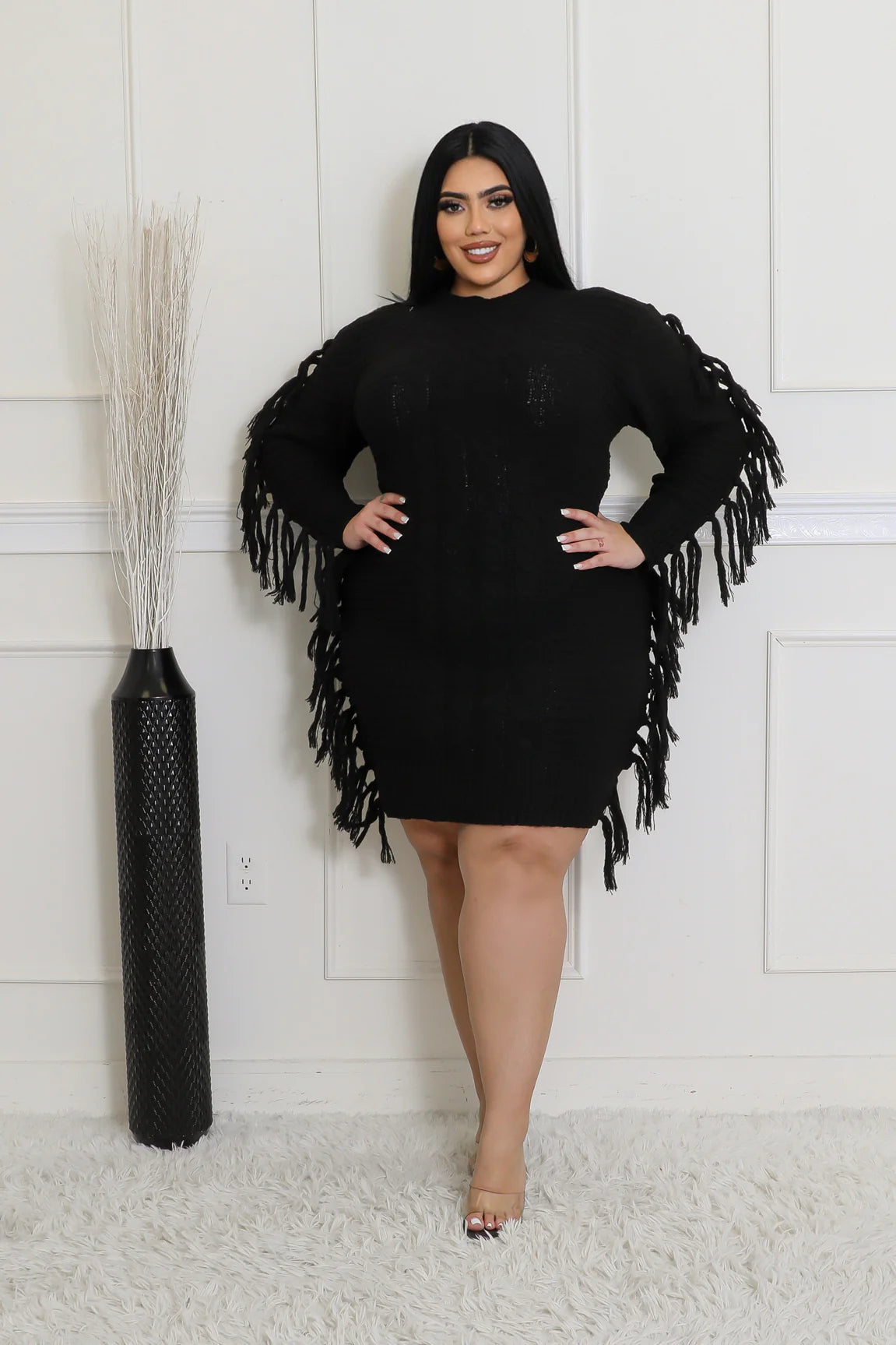 “Flirty Fringe Sweater Dress”