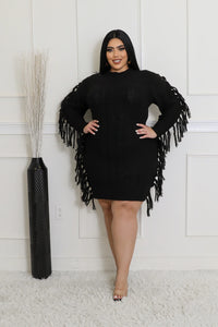 “Flirty Fringe Sweater Dress”